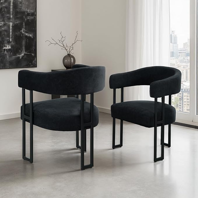 SIMTONAL Boucle Dining Chairs Set of 6-Black Accent Chairs with Arms, Soft Teddy Fleece Upholstered Armchairs for Kitchen Dining Living Room