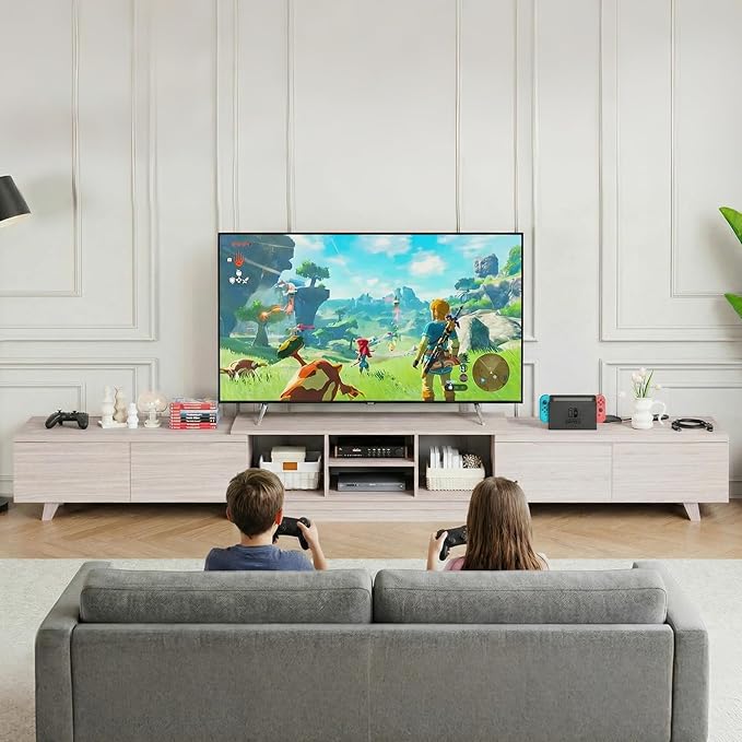 MEISSALIVVE Extendable TV Stand for Up to 120 Inch TV, Modern Entertainment Center with 4 Drawers & 2 Storage Compartments, Adjustable Length (95"-121"), TV Consoles for Living Room & Bedroom (White)