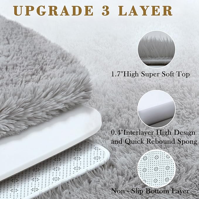 Area Rugs 9x12 Living Room, Large Area Rug Shag Shaggy Carpet Soft Plush Furry Bedside Rug, Machine Washable Area Rugs for Bedroom Kids Girls Boys Home Decor Anti Slip(9 x 12, Light Grey)