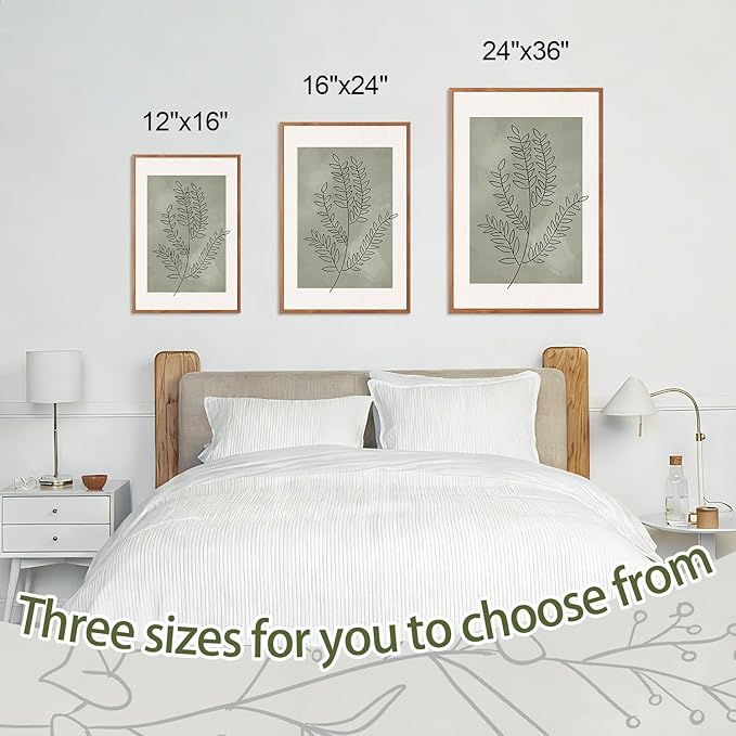 CHDITB Sage Green Botanical Framed Canvas Wall Art Set, Nature Line Art Wall Decor, Neutral Minimalist Floral Artwork, Boho Greenery Plant Flower Art Prints for Living Room, Bedroom, Office 24"x36"x3
