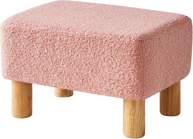 YMYNY Ottoman, Modern Footrest with Soft Padded Seat, Foot Stool with Wood Legs, Small Square Pouf Under Desk for Living Room Bedroom Office 15.74" D×11.41" W×9.84" H Pink UHBD030P