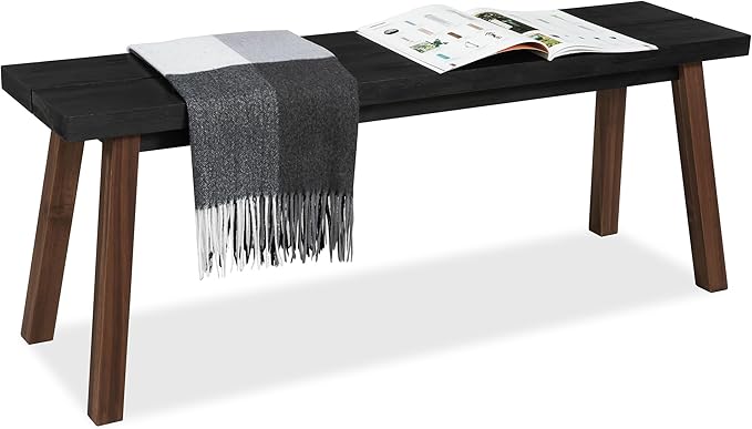 VICTORY RELAX Solid Wood Bench - Minimalist Design, Acacia Wood Construction, Black Mix Brown Color, Versatile for Entryway, Living Room, Bedroom & Outdoors, Easy Assembly & Weather-Resistant
