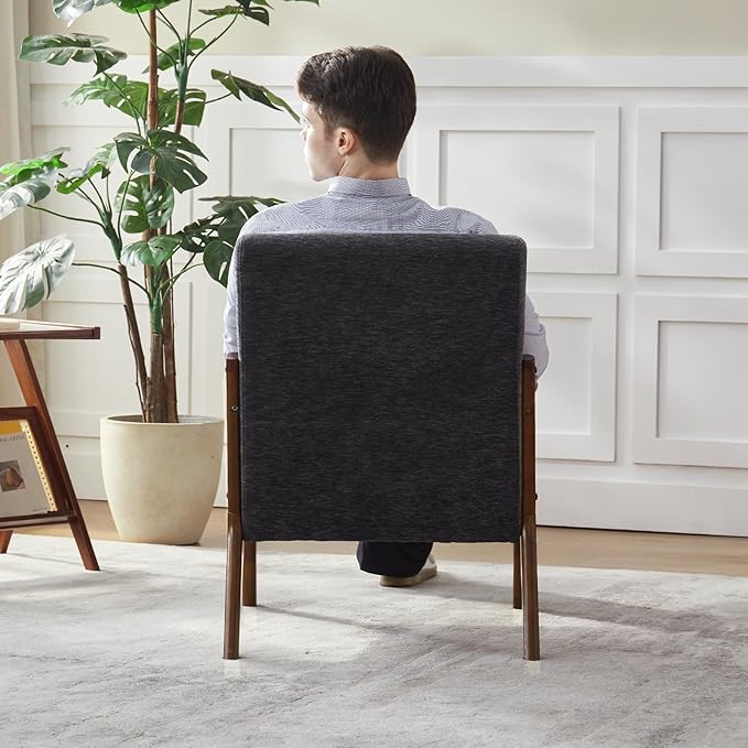 Achicsofar Accent Chair Mid Century Modern Armchair with Lumbar Support Pillow Wood Legs PU Leather Upholstered Lounge Chairs Comfy High Back Cushion for Living Room Bedroom
