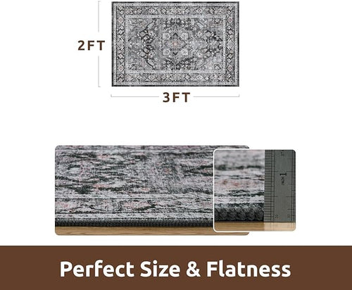 AMOAMI-2X3 Small Rug-Washable Rugs Entryway Mat Indoor-Soft Vintage Non Slip Rugs for Kitchen Laundry Room Bathroom Dark Grey & Black Decorative Accent Rug for in Front of Sink 24 Inch x36 Inch