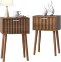 LAATOOREE Nightstands Set of 2, Small Fluted Side Table, Bedside Table with Solid Wood Feet; Modern Mid-Century End Table for Bedroom, Small Space