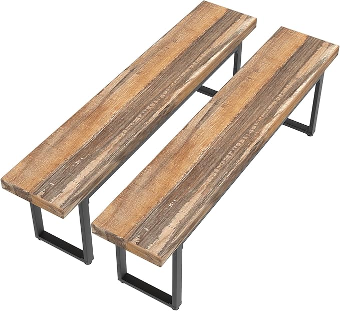 STHOUYN 59” Dining Bench Pair of 2 for 6-8 Person, Farmhouse Indoor Kitchen Table Benches, Bed Bench, Industrial Shoe Bench (Brown 2pcs)