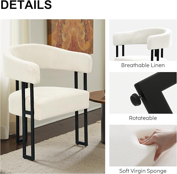 SIMTONAL Mid-Century Modern Dining Chairs Set of 4, Armrest Barrel Dining Chairs Side Accent Chairs with Curved Back, Upholstered Armchairs for Kitchen, Soft Teddy Fleece Surface, White