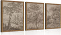 Vintage Landscape Framed Wall Art Set of 3, Neutral Nature Wabi Sabi Canvas Wall Decor Painting, Rustic Retro Botanical Tree Artwork Prints Pictures for Farmhouse Living Room Bedroom 12x16 Inch