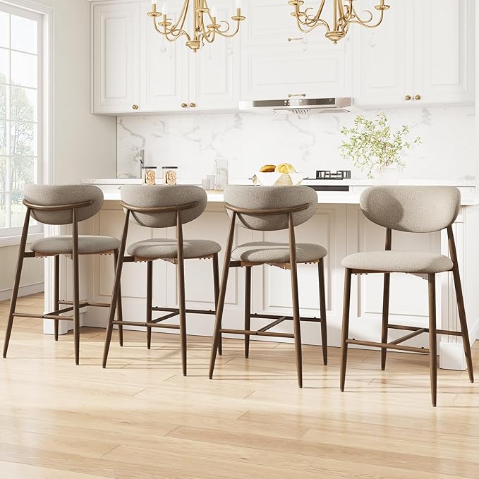 MALOL Bar Stools Set of 4, Counter Height bar stools, Kitchen Bar Stools with Backs, Modern Upholstered, Modern Bar Stools with Metal Legs for Kitchen Island, Counter, Camel
