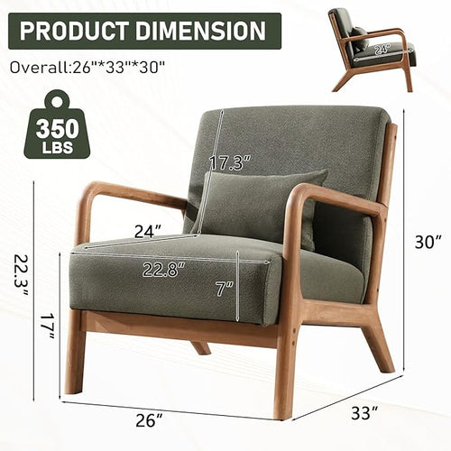 ANJ Mid Century Modern Accent Chairs Set of 2, Comfy Fabric Reading Chair with Solid Wood Frame, Easy Assembly Armchair for Living Room Blackish Green 2