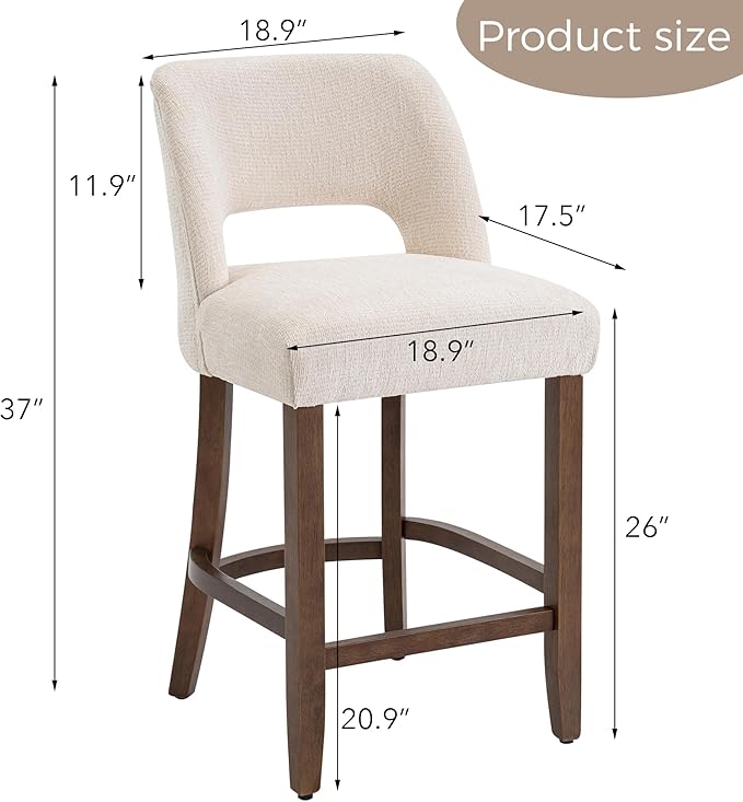 VKNOW Bar Stools Set of 4,Upholstered Counter Height Bar Stools,Modern Counter Stools with Wood Legs for Kitchen Island Dining Room Bar,White