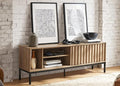 mopio Norwin TV Stand, Rustic Modern Industrial Television Stand for 60/65/70 inch TV, Fluted Entertainment Center with Storage, Wood Media Console Credenza Cabinet Table (Oak 64" TV Stand)