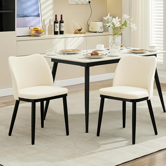 GarveeHome Wooden Dining Chairs Set of 2, Upholstered Kitchen Dining Room Chairs with Padded Seat and Wood Legs, Modern Fabric Side Dinner Chair for Kitchen, Dining Room, Restaurant, Cafe