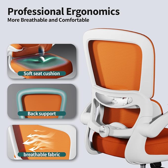 TRALT Office Chair - Ergonomic Desk Chair with Adjustable Lumbar Support, Mesh Computer Chair, Executive Chairs for Home Office Comfortable Lumbar Support (Orange)