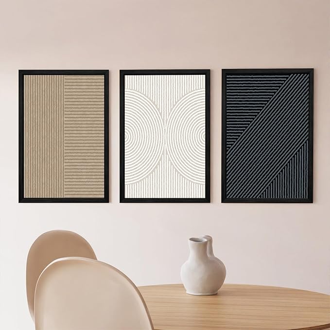 Modern Abstract Pictures Wall Art Boho Neutral Canvas Wall Art Minimalist Line Wall Decor Beige Black Brown Artwork Abstract Modern Painting Prints for Living Room Bedroom 16x24x3 Inch Wood Framed