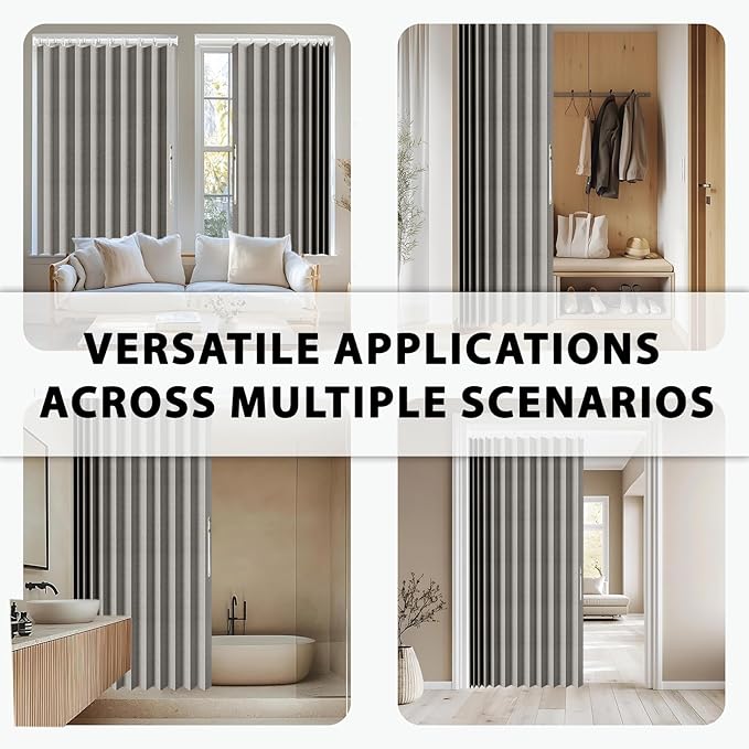 Jilron Accordion Door Curtain Set - 100% Blackout, with Curtain Rod Included, for Bedroom Privacy Protection (Grey-43 W x 78" L+Rod)