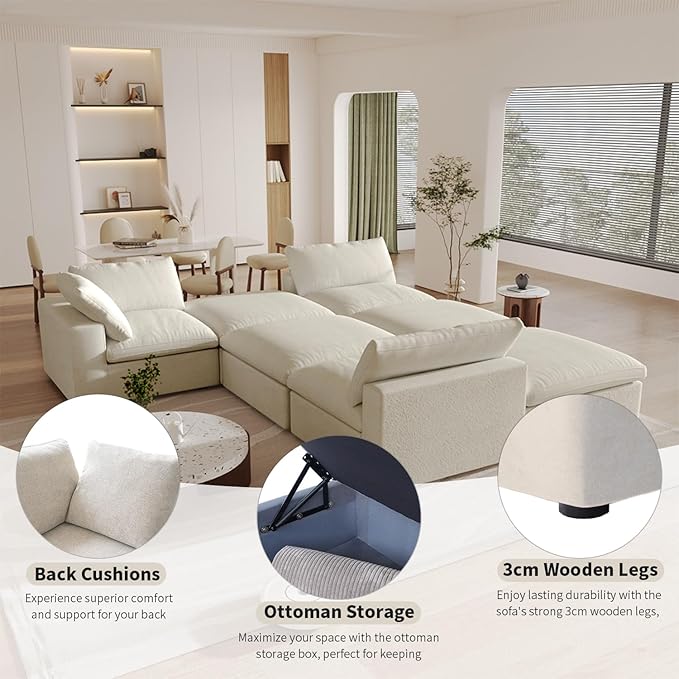 Cloud Modular Sectional Sofa Couch,160" Convertible Couches Wide 4 Seater Sofa for Living Room,Minimalist Deep Sofa Couches,Covers Washable&Replaceable(Khkai)