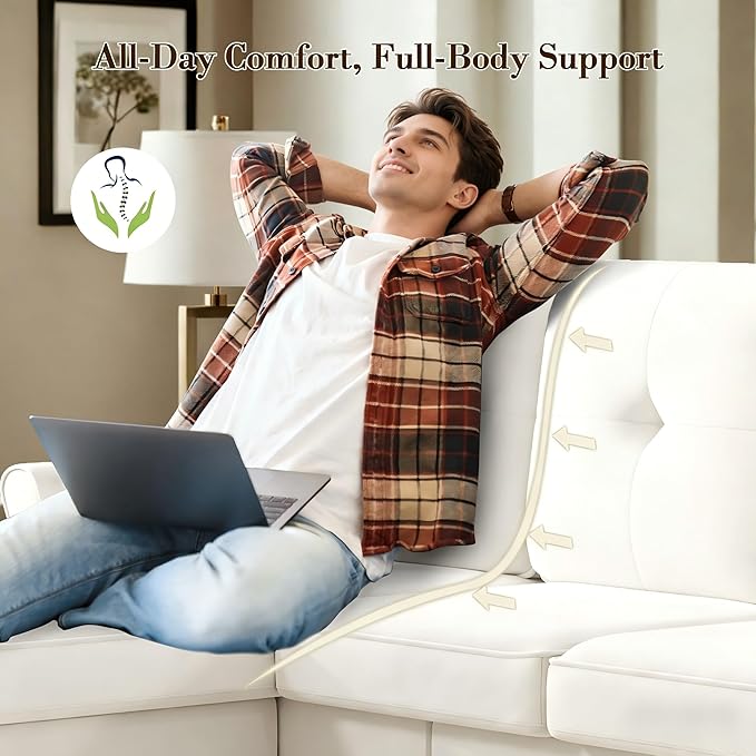 Welzona Sectional Couches for Living Room, 83" Velvet Modern 3 Seater Sofa, L Shaped Couch with Ottoman, Small Sectional Couch Sofas for Living Room, Bedroom, Apartment, Office, Beige Sofa