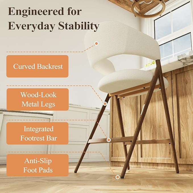 Bar Stools Set of 4, Counter Height BarStools with Back, Modern Upholstered Island Stools with Metal Legs for Kitchen Counter, Dining Room, Beige