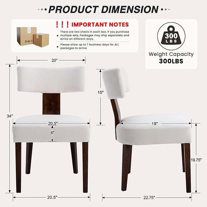 HNY Set of 4 Mid Century Modern Dining Chairs, Farmhouse Velvet Upholstered Accent Chair Curved Backrest Kitchen Chairs, with Hardwood Frame, Cream, Velvet-beige