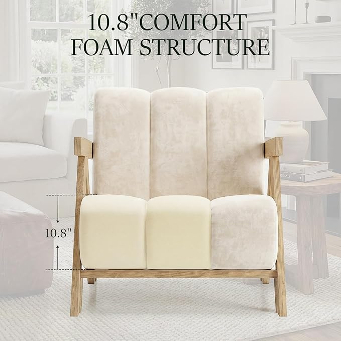 Modern Accent Chair Set of 2 for Living Room Bedroom,Comfy Chenille Reading Chair with Wood Frame,Upholstered Lounge Armchair with Thick High-Elastic Sponge for Apartment & Waiting Room(White,2)