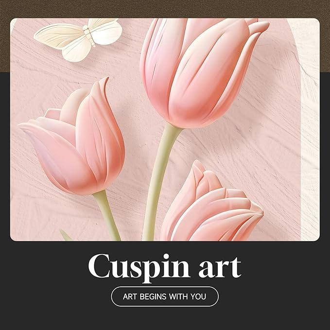 Framed Boho Floral Pink Wall Art for Bedroom, Set of 2 Tulip Flower Abstract Canvas Artwork for Walls, Modern Romantic Botanical Paintings Prints for Living Room Office Hallway Wall Decor, 20x30 Inch