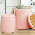 YSICK Round Ottoman with Storage, Set of 2, Small Vanity Stool as Vanity Chair, Sherpa Ottoman Foot Rest for Small Space, Living Room, Bedroom, Peach