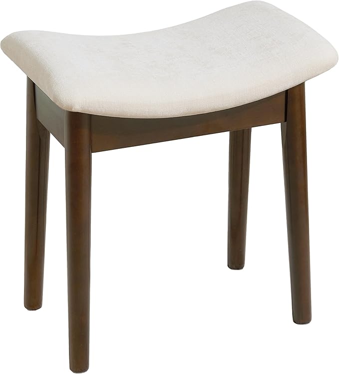 Royal Windsor Vanity Stool with Saddle Cushion, 18 Inch Makeup Vanity Chair for Living Room, Modern Foot Stool Ottoman Piano Bench,Small Upholstered Bench for Bedroom, White