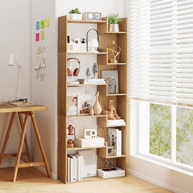 Tangkula 6-Tier Bookshelf, 64”H Tall Open Bookcase with Anti-Tip Kits, Home Office Free-Standing Wood Room Divider Display Book Shelf, Modern 11-Shelf Storage Rack for Study, Living Room (1, Natural)