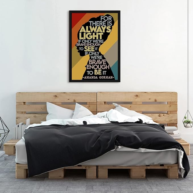 Amanda Gorman Poster Canvas Prints Poem Amanda Gorman Wall Art the Hill We Climb Poem Poster Inaugural Painting There Is Always Light Art Black History Month Wall Art Decor 16x24 Inch Black Framed