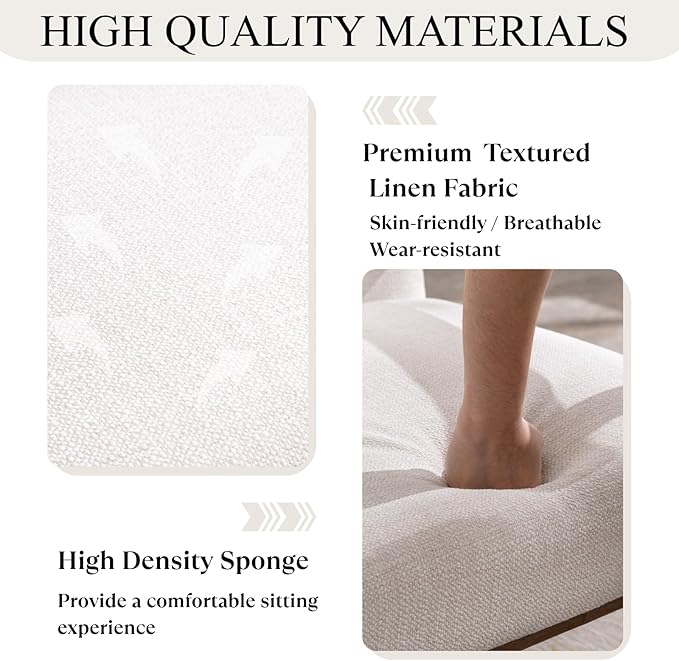 BESTANO Accent Chair Mid Century Modern Armchair, Linen Upholstered Living Room Accent Armchair with Wood Frame, Farmhouse Chair Indoor Corner Chair for Living Room Bedroom, Ivory