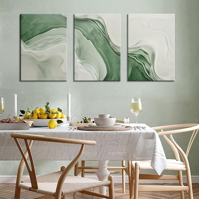 3Pcs Minimalist Green Abstract Canvas Wall Art Modern Neutral Wall Decor Pictures Green White Textured Posters Prints for Living Room Bedroom Home Decoration 16x24in