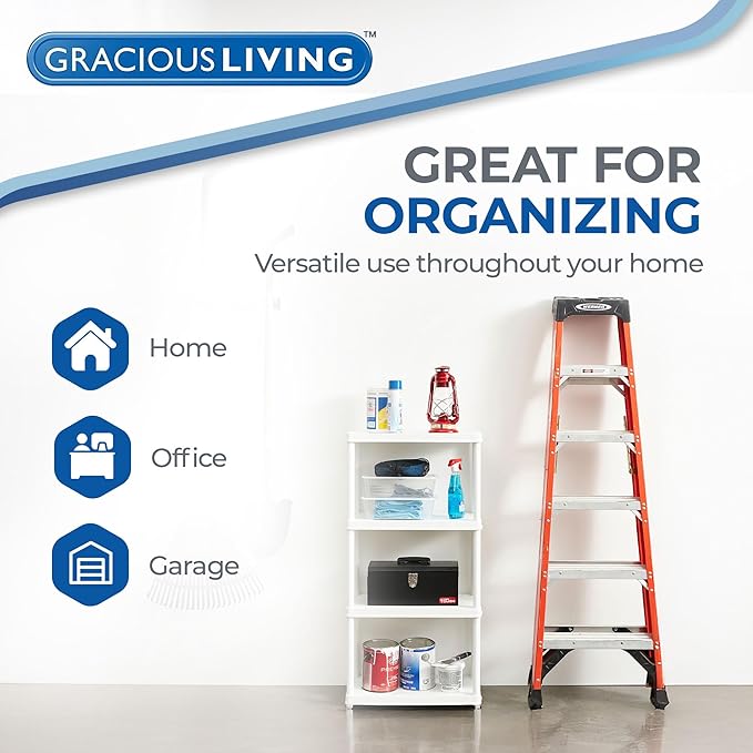 Gracious Living 4 Shelf Fixed Height Solid Light Duty Storage Unit 12 x 24 x 48 for Home, Garage, Basement, & Laundry, White (2 Pack)