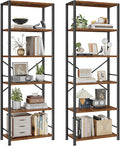 Furologee 6 Tier Book Shelf Set of 2, Tall Wide Bookshelf, Industrial Open Bookcase, Display Shelves Storage Organizer, Shelving Unit for Living Room, Home Office, Bedroom, Rustic Brown