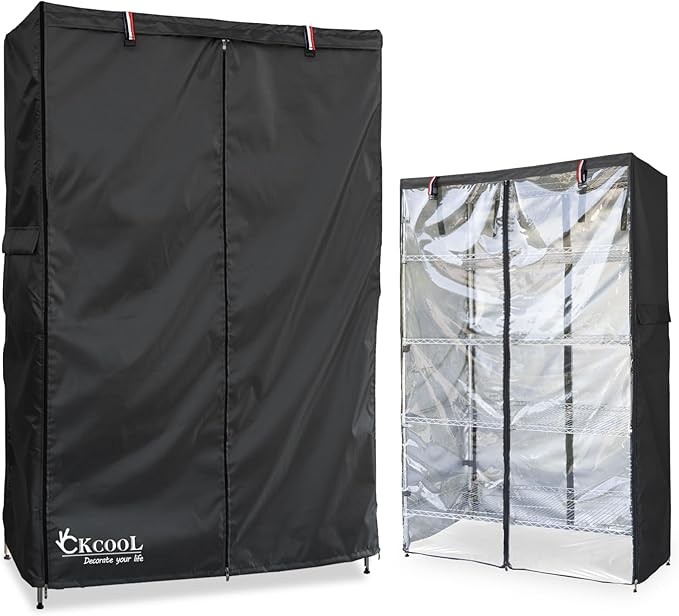 okcool Waterproof Shelf Cover,600D Heavy Duty Wire Shelving Unit Cover,Shelf Display Rack Protector Cover with Zipper,One Side See Through Panel.(Black,Fits 36" Wx18 Dx72 H Shelves)