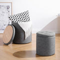 oakvivo 12.6" W x 14.17" H & 14.76" W x 17.32" H Storage Ottoman Foot Stool for Couch, Nesting Round Vanity Stools Padded Ottomen, Leather Set of 2 Footrest for Living Room,Grey