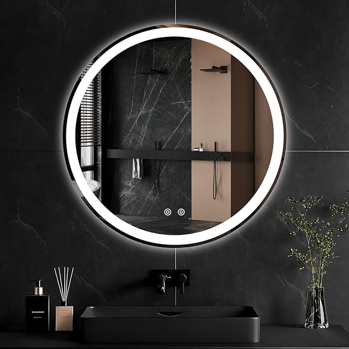 NEWBULIG 30 Inch Round LED Bathroom Wall Mirror with Lights, Light up Vanity Bathroom Mirror for Over Sink, Anti-Fog and Dimmable, Front Light and Backlit, Memory Function, Shatter-Proof, White