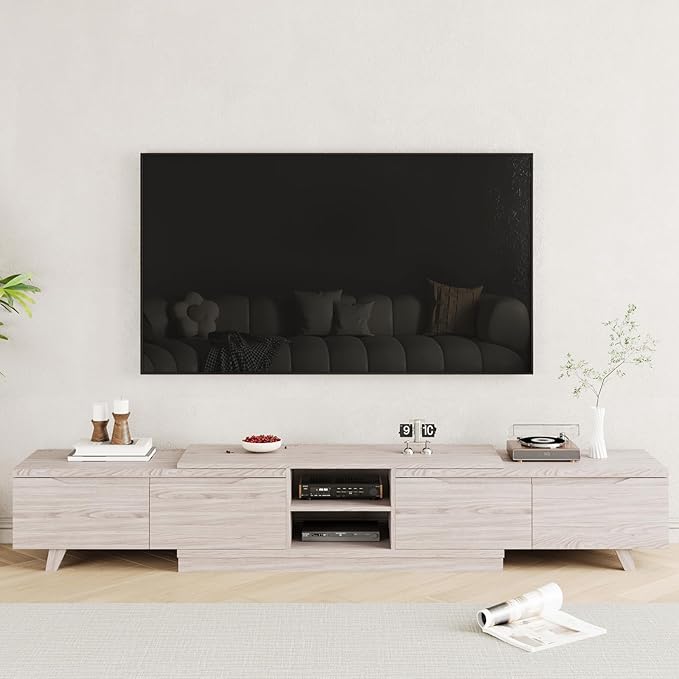 MEISSALIVVE Extendable TV Stand for Up to 120 Inch TV, Modern Entertainment Center with 4 Drawers & 2 Storage Compartments, Adjustable Length (95"-121"), TV Consoles for Living Room & Bedroom (White)