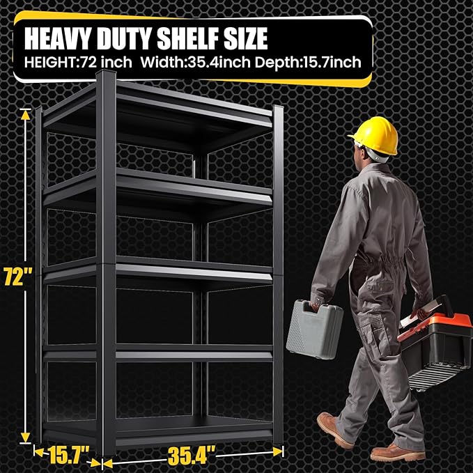 5-Tier Garage Shelving Heavy Duty, 2500LBS Garage Storage Shelves Adjustable Metal Shelving Unit, Utility Rack Shelf, Shelves for Garage Storage, Basement, Warehouse, Shop, 72" H×35.4" W×15.7" D