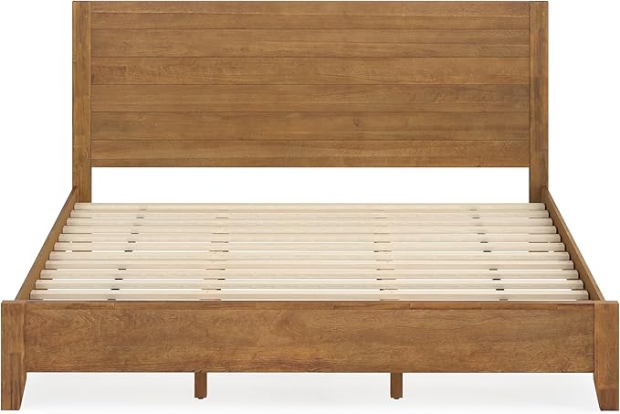 Cozyman King Bed Frame and Headboard, 100% Solid Acacia Wood Platform, 800lb Heavy Duty Support with 10 Reinforced Legs, Noise-Free No Box Spring Needed, Low-Profile Design, Dark Wood