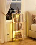 Open Book Shelf with LED Lights, 4 Tier Small Bookshelf, Freestanding Shelf Narrow Bookcase with Open Shelves, 14.96" x 10.63" x 41.26", Book Shelves for Living Room, Office, Study, Oak