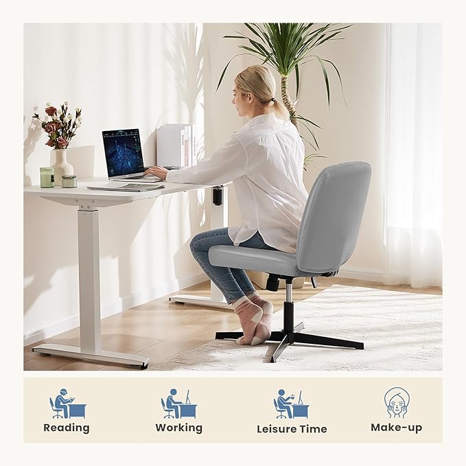 DUMOS Criss Cross Chair Legged Office Chair, Wide Comfy Desk Seat, Armless Computer Task Chairs, Swivel Vanity Home Chair No Wheels,Height Adjustable