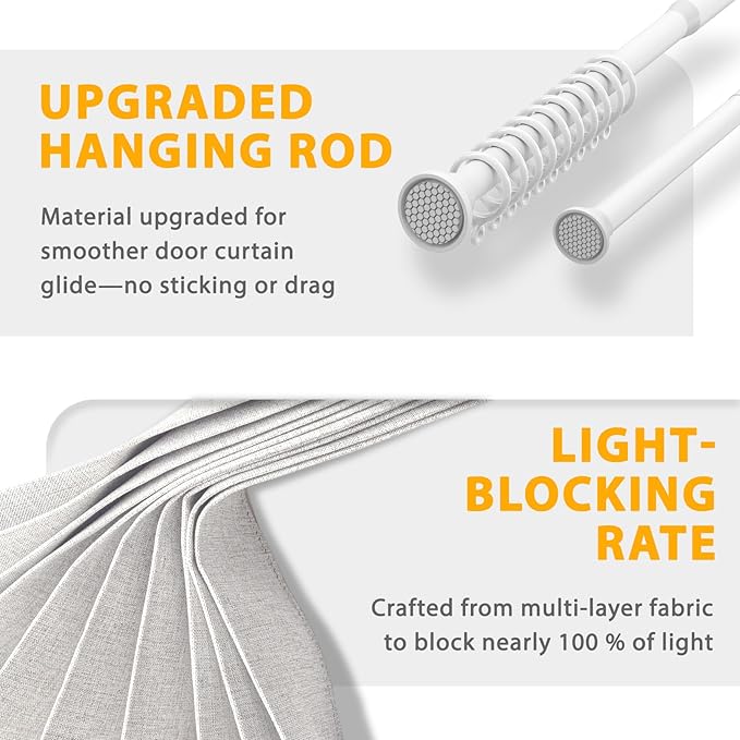 Jilron Accordion Door Curtain Set - 100% Blackout, with Curtain Rod Included, for Bedroom Privacy Protection (White-43 W x 78" L+Rod)