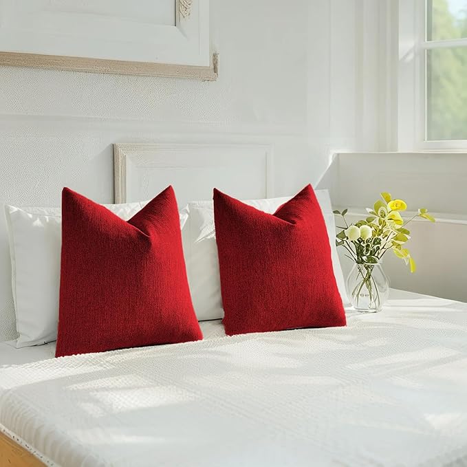 HAUSSY Red Throw Pillow Covers 12x20 Inch Set of 2,Boho Decorative Faux Linen Lumber Throw Pillows Cozy Farmhouse Accent Cushion Covers,Home Decor for Couch Sofa Bed Living Room