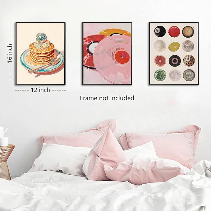 wanyun Fashion Lucky 8 Ball Wall Art Set of 3, Funky Disco Ball Canvas Prints Poster, Vintage Pop Music Record Preppy Painting Picture for Dorm Bedroom Living Room Bar Wall Decor 12x16 Inch Unframed