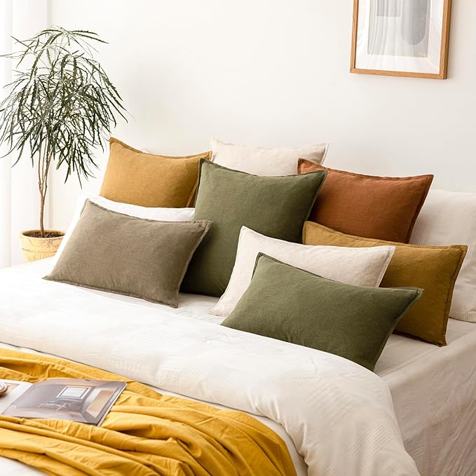 Foindtower Pack of 2, Decorative Linen Soild Throw Pillow Covers Soft Accent Cushion Case Boho Farmhouse Pillowcase for Chair Couch Sofa Bedroom Living Room Home Decor 26 x 26 Inch Orange Brown