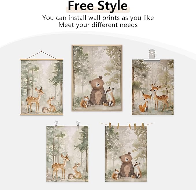 Tocliky Woodland Nursery Wall Art Decor Animal Forest Canvas Prints Baby Boy Room Wall Decor Bear Nursery Nature Pictures Deer Prints Artwork for Boy Girl Kids Bedroom 12x16 Inch Unframed Set of 3