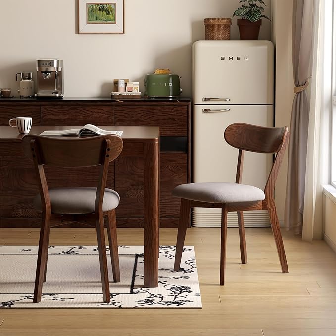 47’’-63’’ 100% Oak Extendable Dining Table and Chairs Set for 4, Solid Wood Folding Kitchen Table, Mid Century Modern Dinner Table for Kitchen, Apartment, Living Room (47''-63''+4 Cushion Chairs)