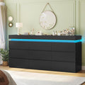 HAUOMS 9 Drawer Dresser with LED Light, Black Modern Chest of Drawers for Bedroom,Long Dresser with Drawers for Living Room, Entryway, Hallway