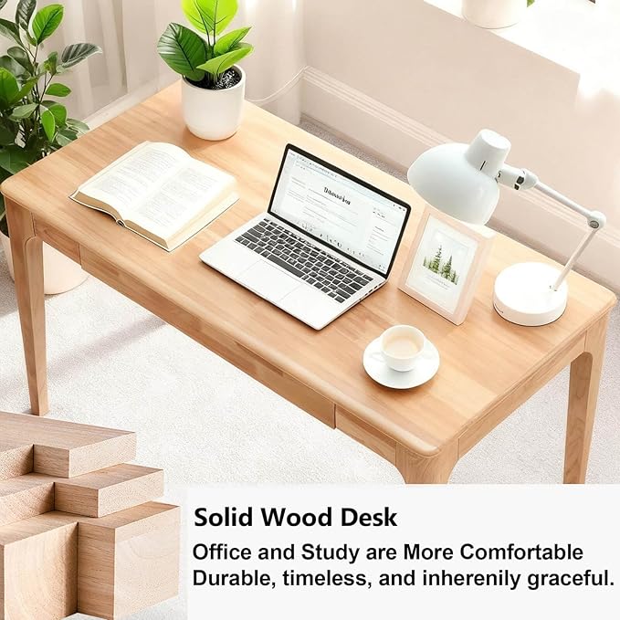 Solid Wood Desk,40" Oak Wooden Desk with Drawers,Mid Century Modern Small Computer Desk with Drawers for Small Spaces Home Office Solid Wood Writing Desk, (Wood Color-1 Drawers)